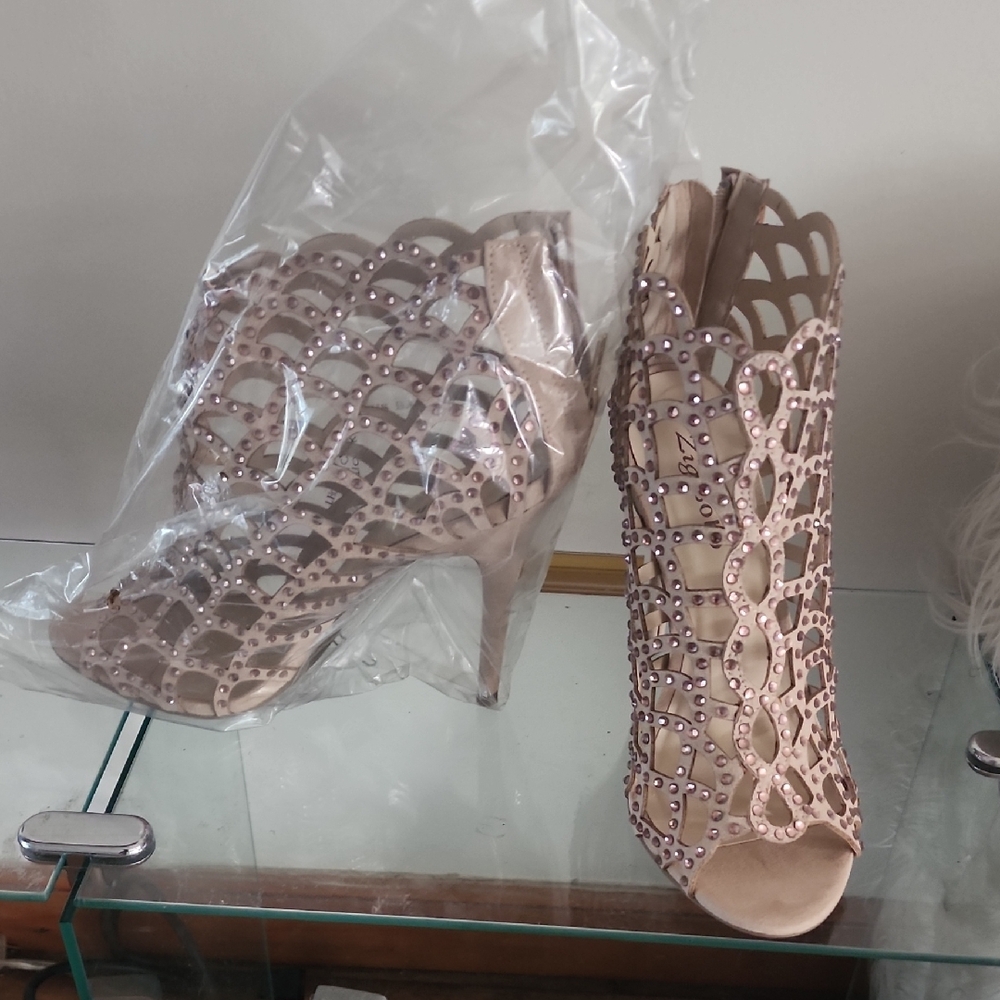 Zigi Soho Blush Cutout Crystal Peep-Toe Heels